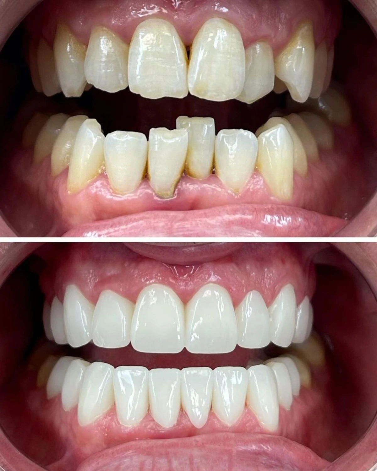 Antes e depois de lentes de contato dental